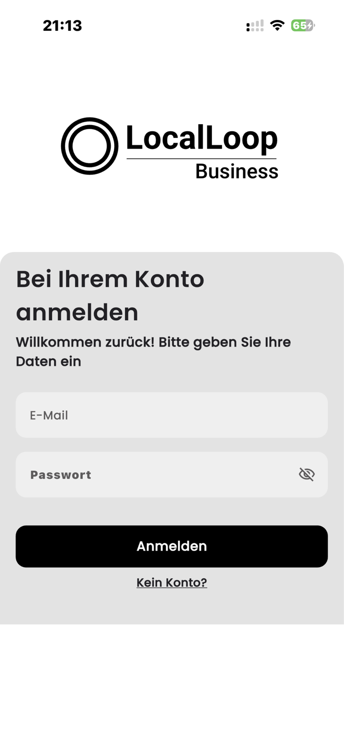 LocalLoop App – Business-Konto anmelden