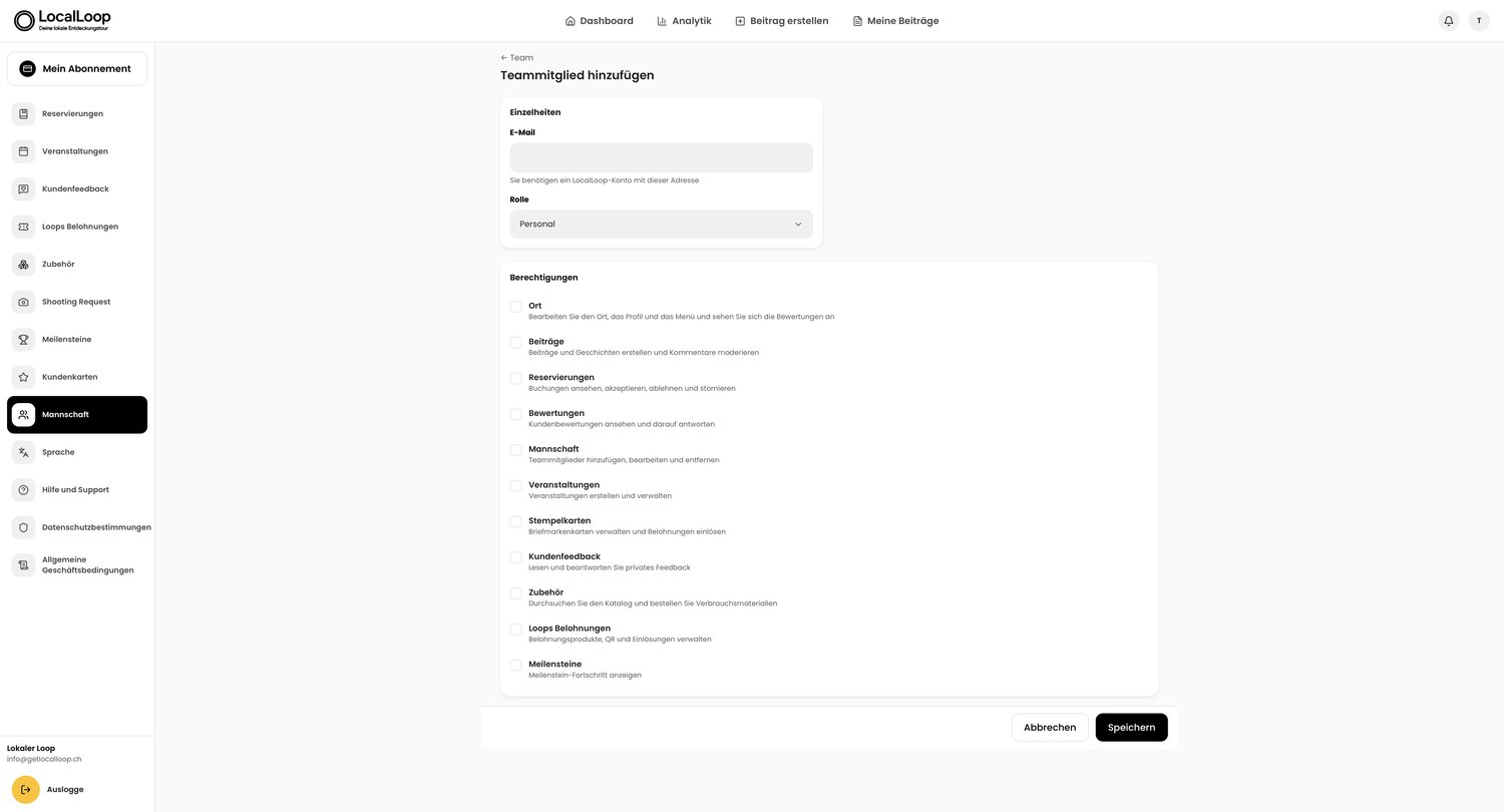 LocalLoop Web-App — Team und Rollen verwalten